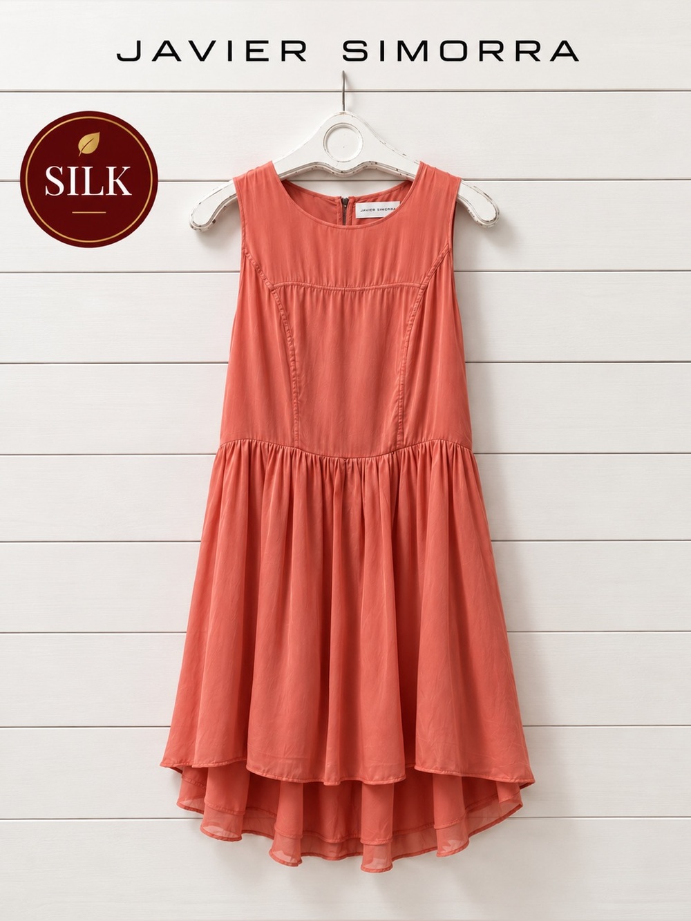 JAVIER SIMORRA Coral Silk Sleeveless Dress Size 2